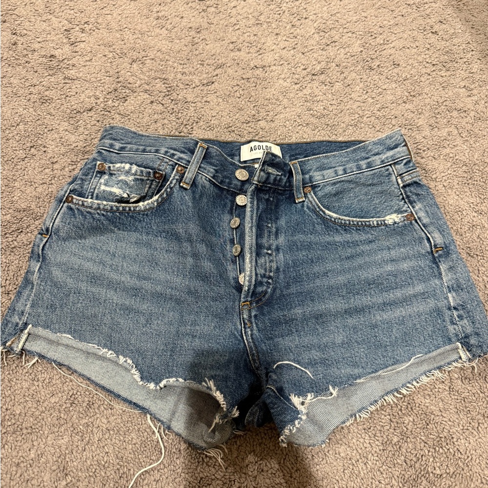 AGOLDE Blue Denim High-Rise Distressed Women's Shorts
